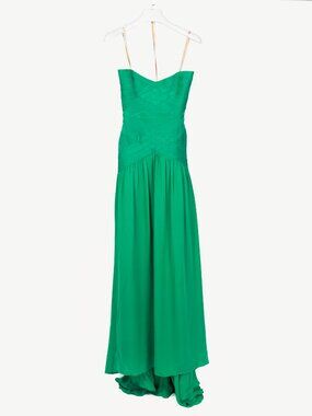 Herve Leger Green Silk Strapless Bandage Gown